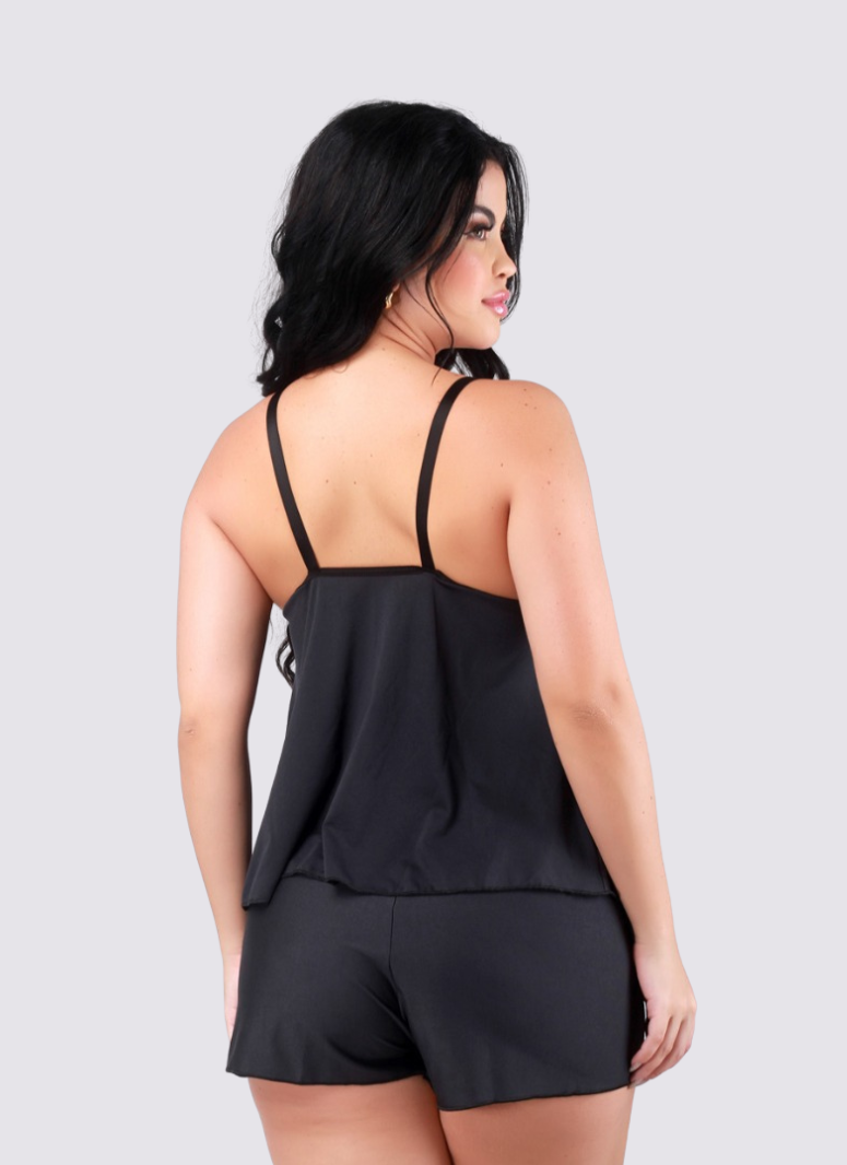 Baby Doll Amamentar Com Renda Preto