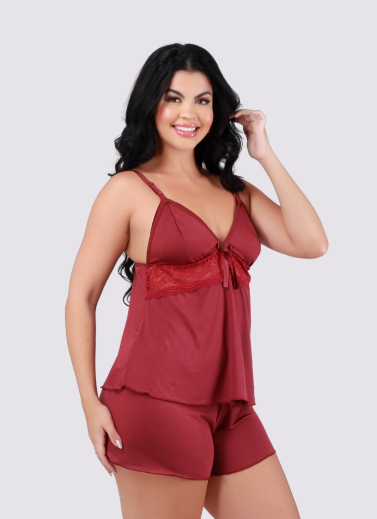 Baby Doll Amamentar Com Renda Preto