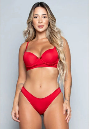 Conjunto Sutiã Básico Com Aro e Calcinha Tanga