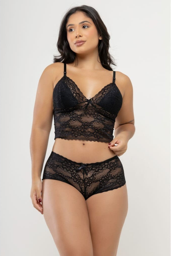 Conjunto sutiã Em Renda Com Aro e Calcinha Em Renda Branca
