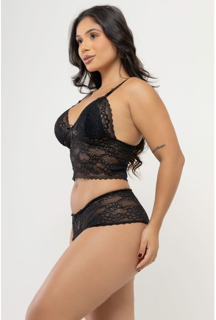 Conjunto sutiã Em Renda Com Aro e Calcinha Em Renda Preto