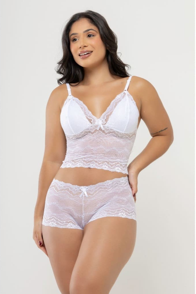 Conjunto sutiã Em Renda Com Aro e Calcinha Em Renda Branca